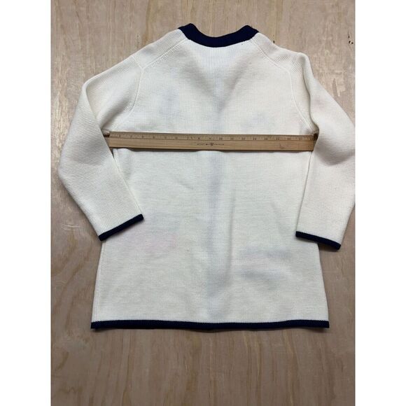 VTG 60s Ivory Wool Navy Trim Gold Button Cardigan w Sailing Boating Embroidery S - Picture 6 of 6